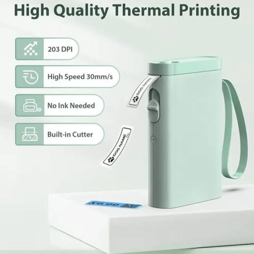 Portable Bluetooth Label Maker Thermal Printer Mint Green for iOS Android